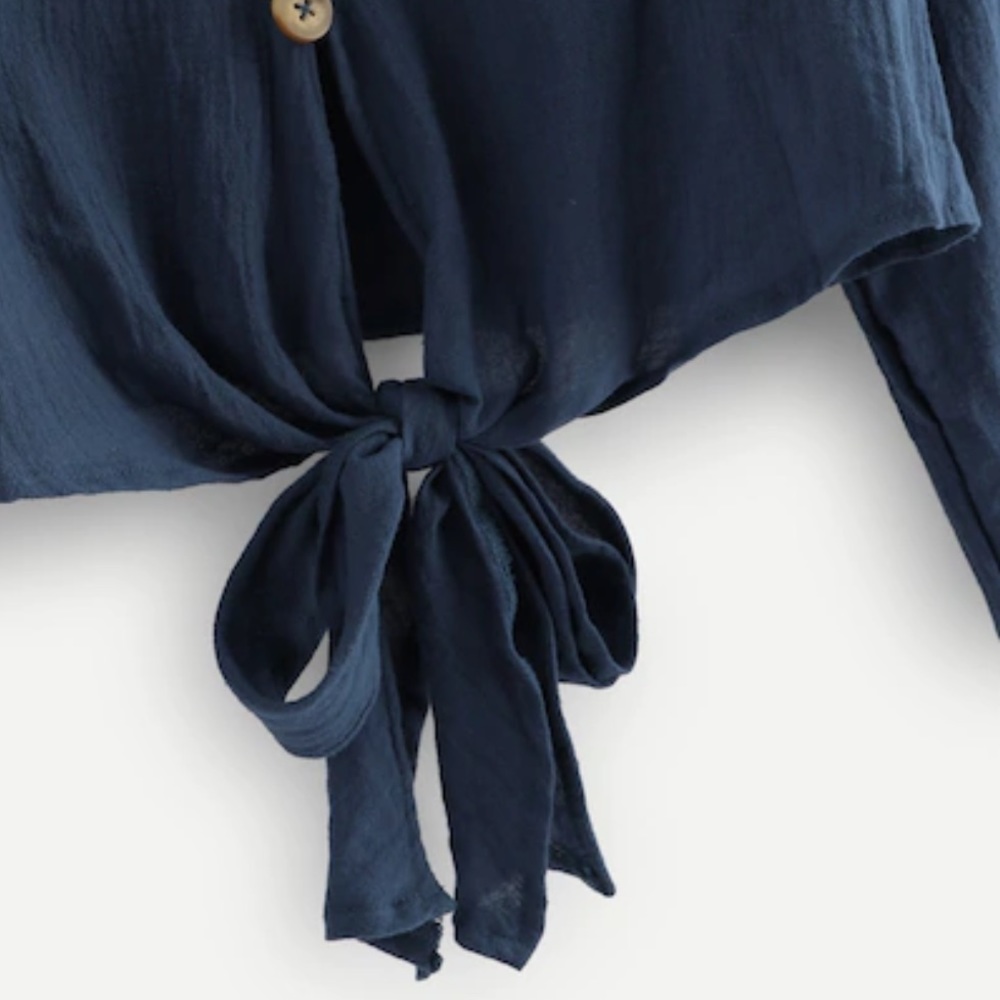 SALE Dark Blue Button Up Summer Top - Picture 2 of 8